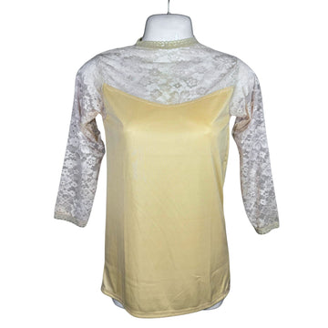 Blendivo Elegant Lace Full-Sleeve Nightgown (Beige)