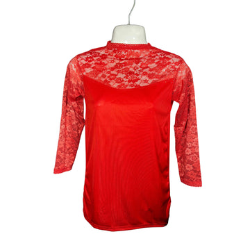 Blendivo Elegant Lace Full-Sleeve Nightgown (Red)