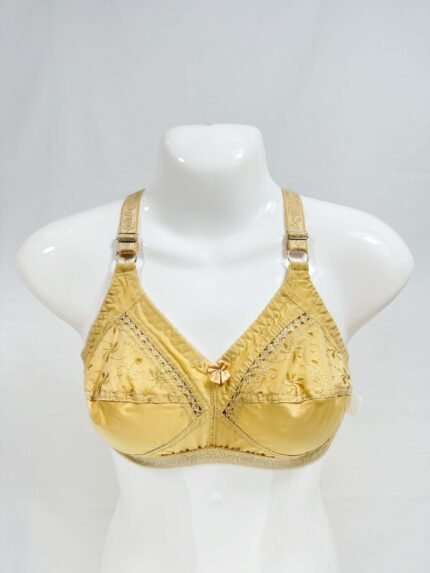 Cotton Bra with Floral Embroidery Intricate Lace Trim